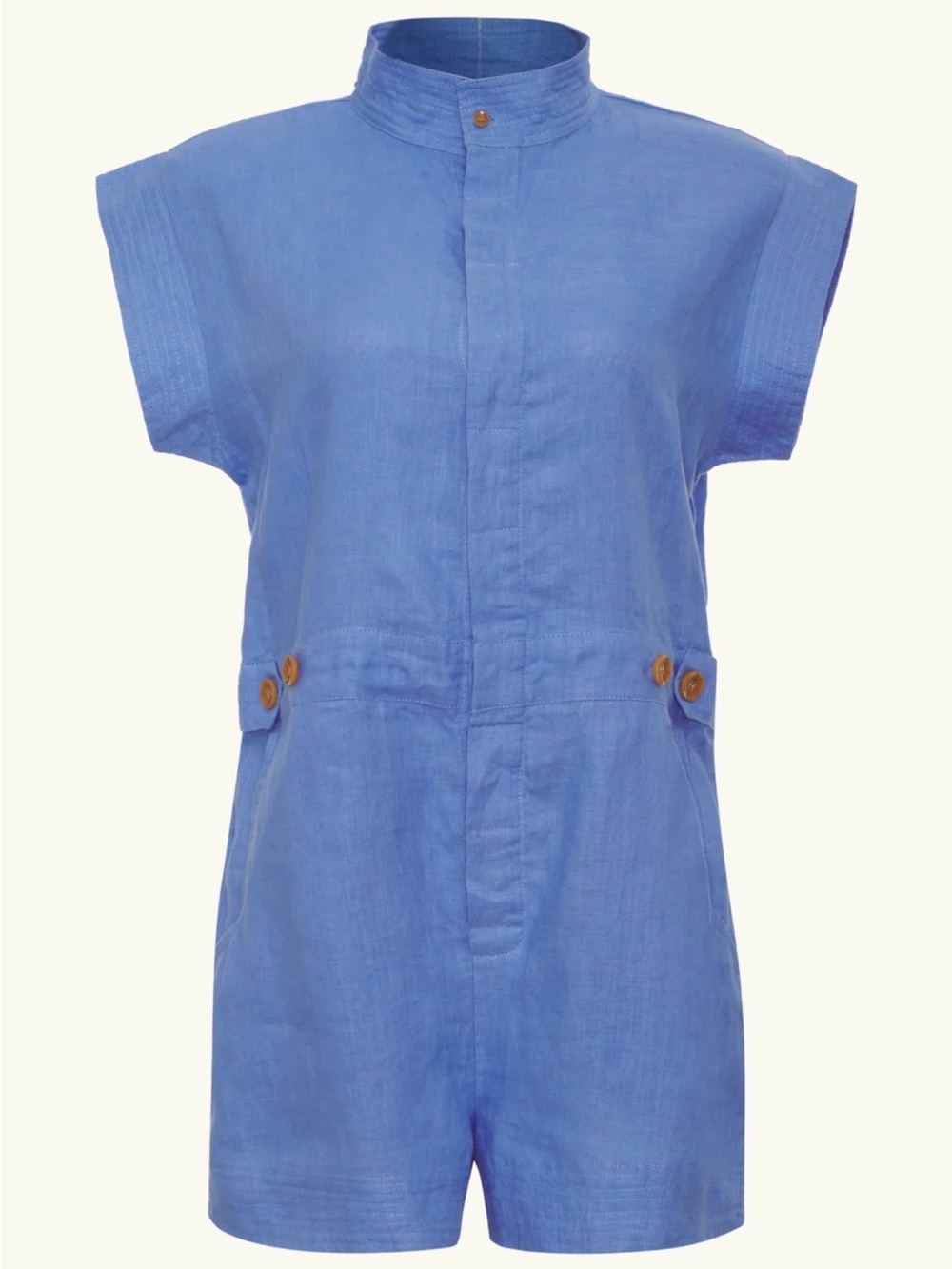 Acacia Swimwear L Blue Seine Short-Sleeve Linen Romper New with Tags Rare